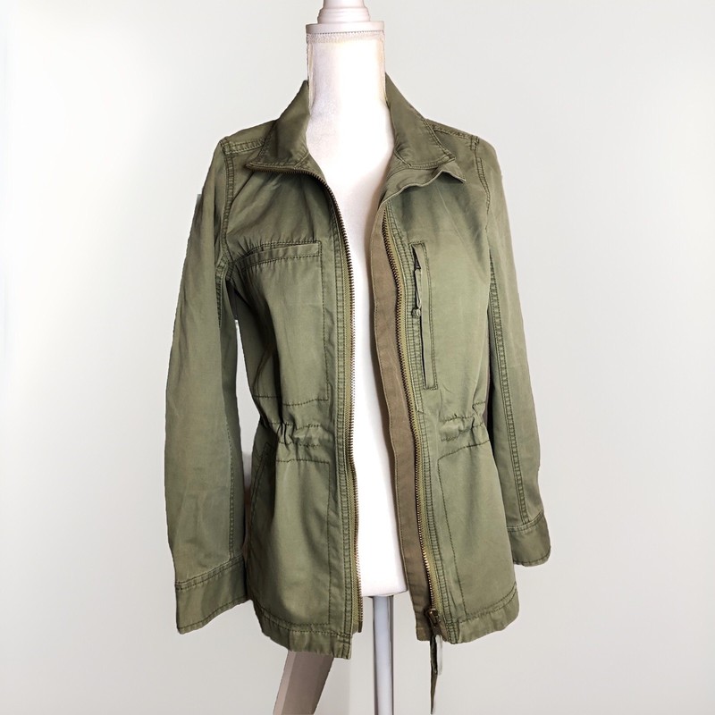 Madewell Fleet Zip Up Olive Green SZ Small Light Weight Jacket With Waist Cinch