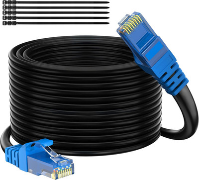 Cat 6 Outdoor Ethernet Cable 200 Ft Black, High Speed Heavy Duty Long Internet N