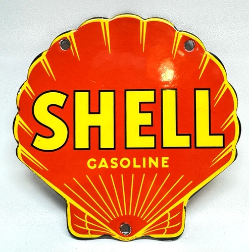Shell Gasoline - Vintage Porcelain Sign - Pump Plate Advertisement - Door Push
