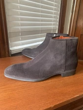NEW w BOX | SANTONI 8 UK 9 US BROWN SUEDE SIDE ZIP FOIKE BOOTS
