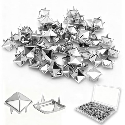 XIAEQOH 500PCS 10mm 4-Prong Square Spikes, Silver Metal 500PCS,