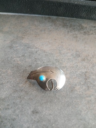 Navajo SUNRISE Sterling Silver Bear w Arrow Turquoise Eye Brooch or Pendant