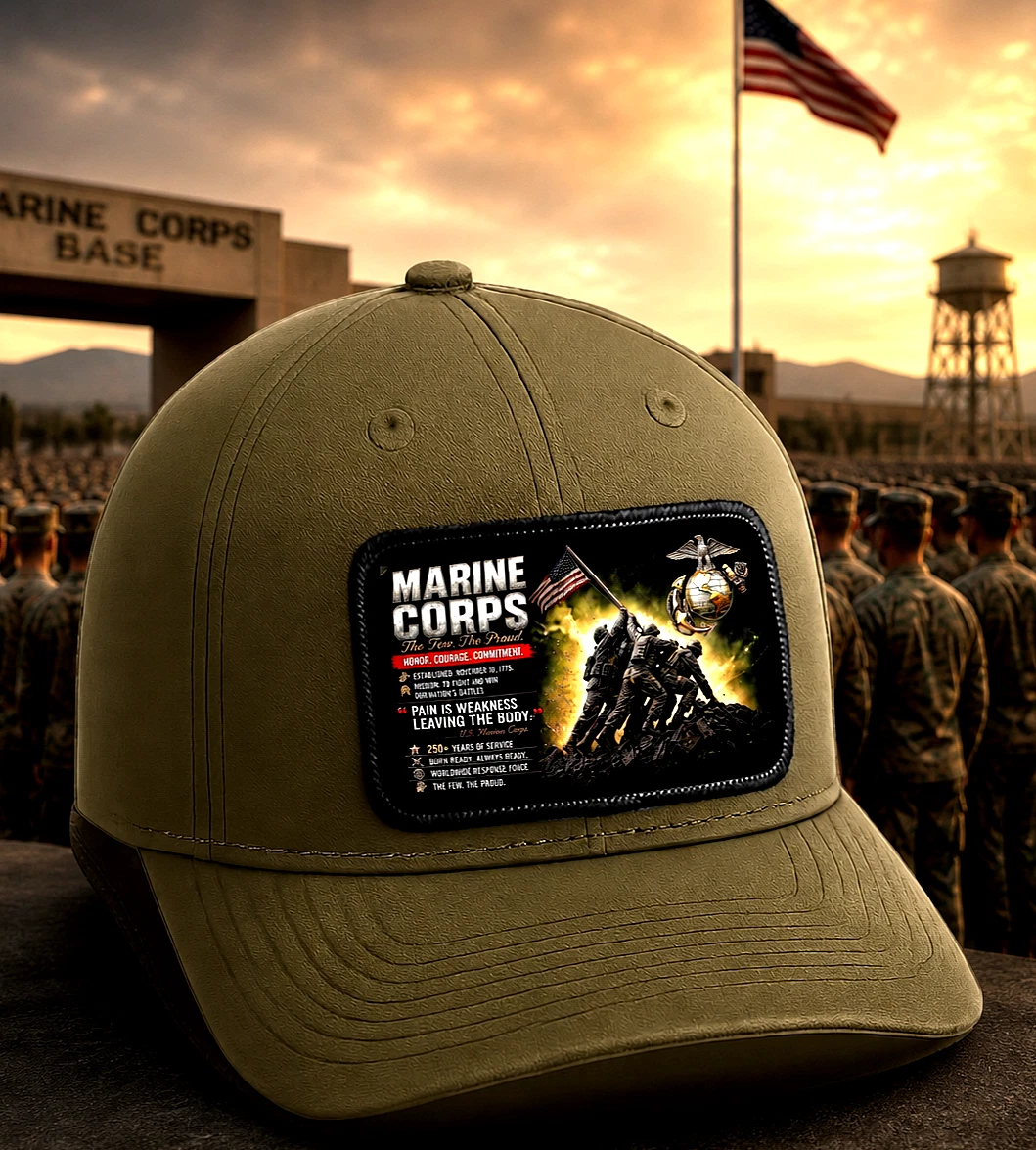 US MARINE CORPS Tech Ops Hat w/2 Custom Removable Metal Patches Curved Bill DIY