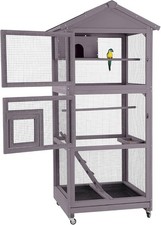 Bird Cage Outdoor Wooden Aviary Indoor 70" H Large Parrot Cage with 4 Casters