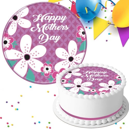 MOTHERS DAY PINK FLOWERS 7.5 INCH EDIBLE CAKE TOPPER CAKE DECORATION K38