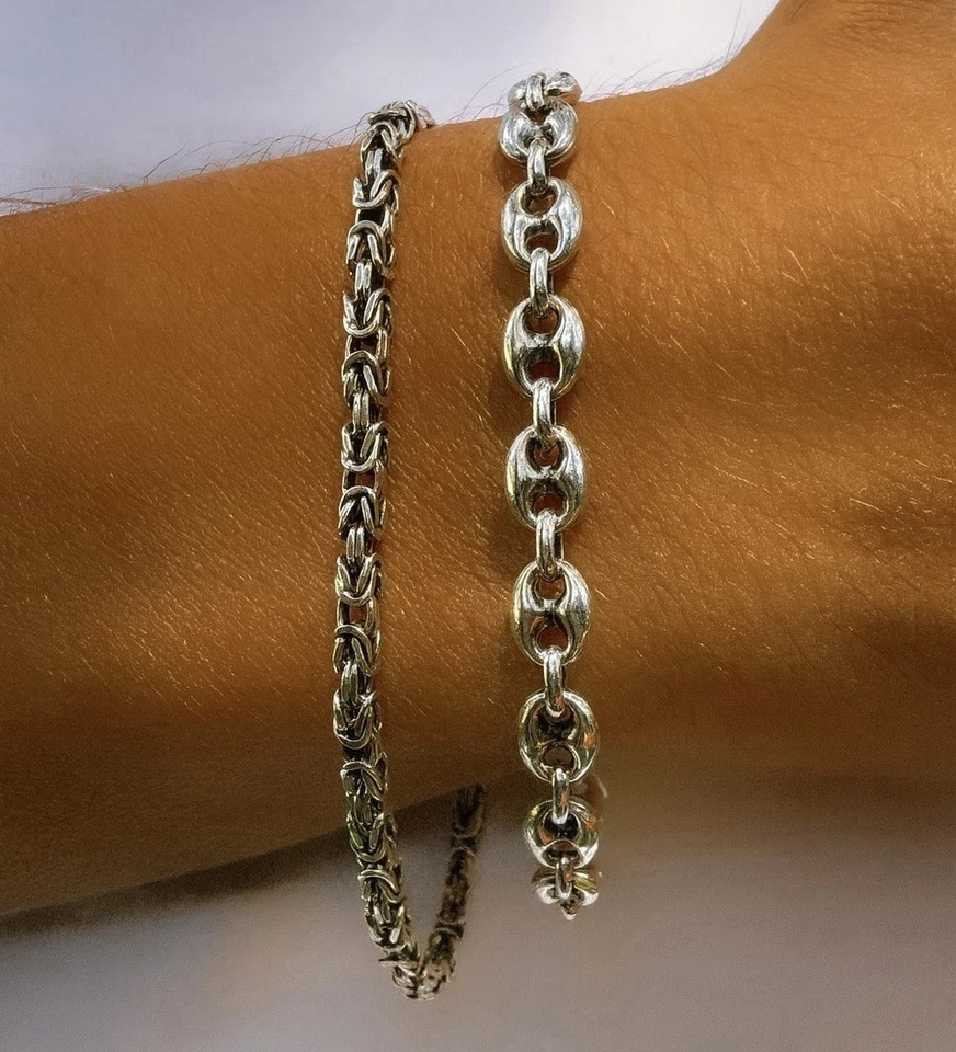 925 Sterling Silver Italian Puffed Mariner Bracelet 7” 7.5” 8” Oxidized Polished - Image 4 of 4