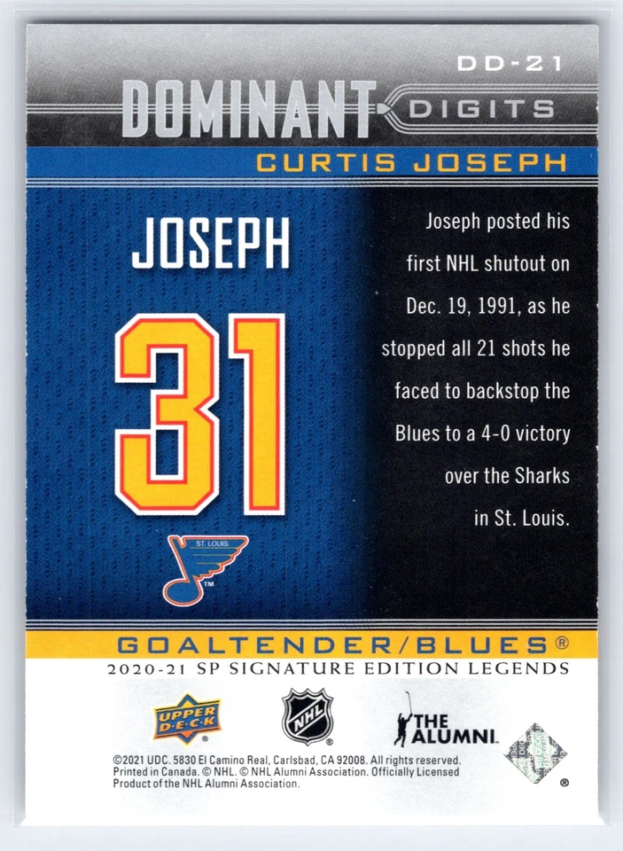 2020-21 SP Signature Edition Legends Dominant Digits # DD-21 Curtis Joseph - Image 2 of 2