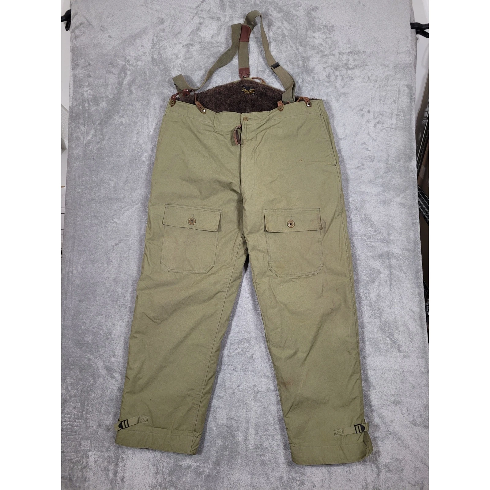 Vintage WW2 Mens Large Type B 2 Air Force Overalls Pants Insulated Fur Lined