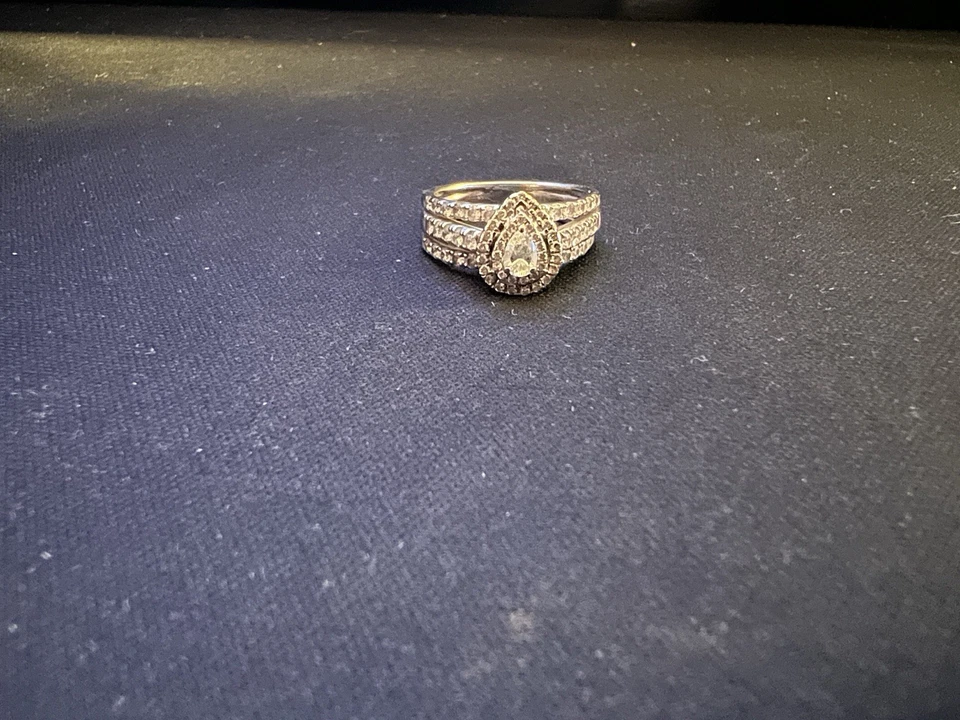 1/2 Ct 14KWG, Pear Shape Ring, 43 Diamonds, Engagement Ring & Enhancer Ring - Image 3 of 4