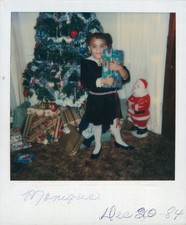 Old Vintage Photo COLOR POLAROID SOLO BLACK AFRICAN AMERICAN GIRL CHRISTMAS TREE