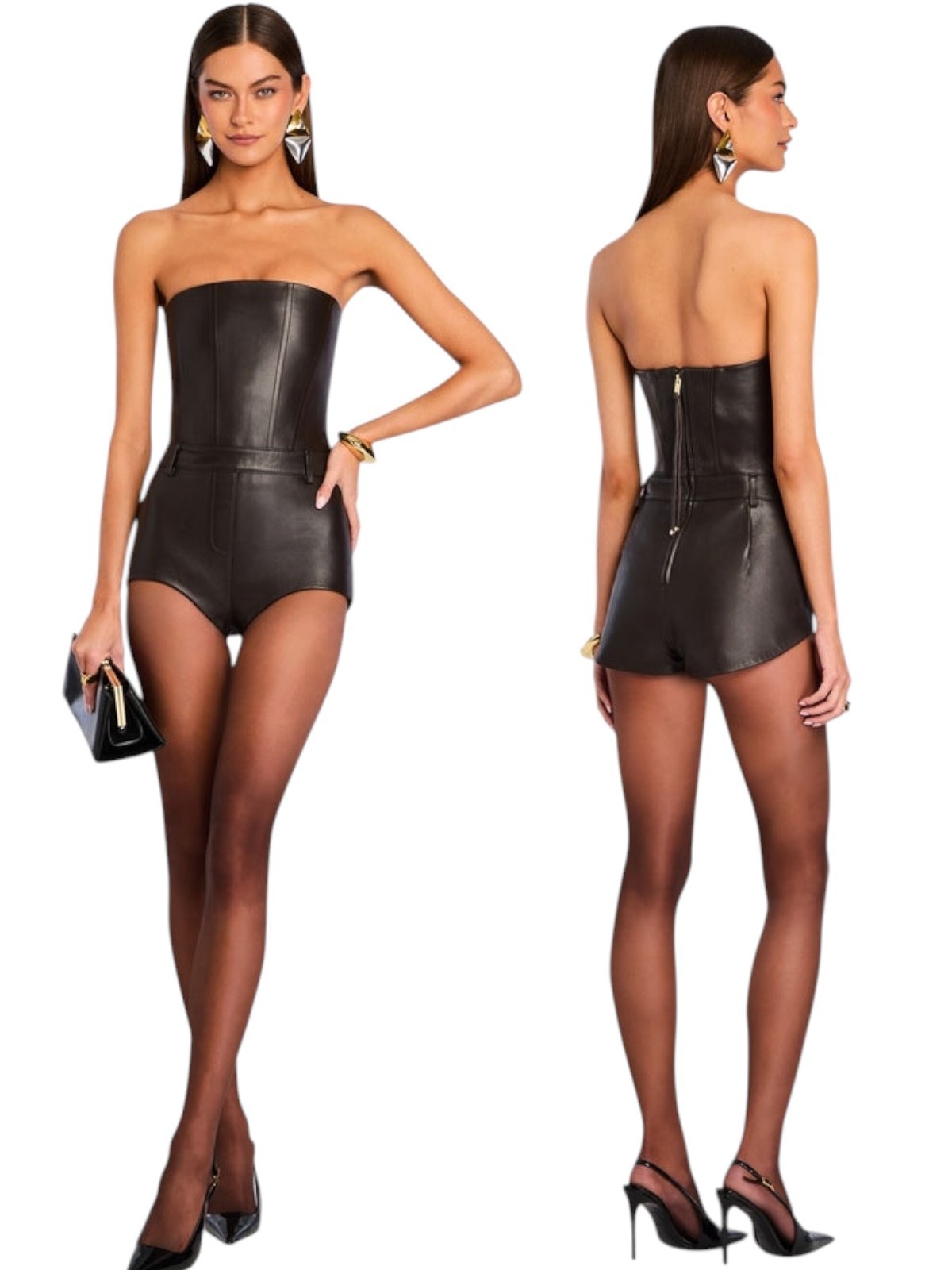 New Retrofete Pernille Lamb Leather One Piece Romper Tabacco Womens Size S