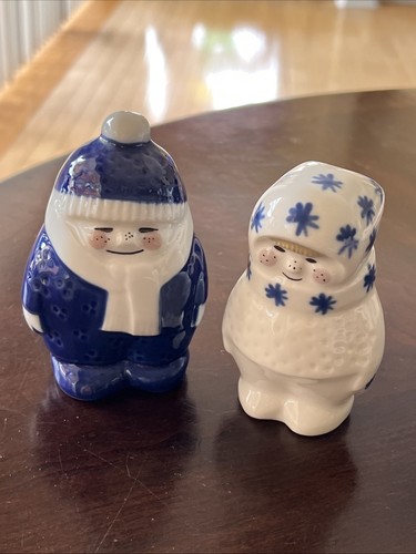 2 - Porsgrund Porcelain Figurines Boy & Girl Norway 1970s Blue White Winter - Picture 8 of 19