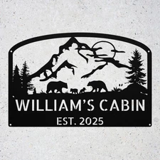 Custom Bears Scene Metal Sign Cabin Decor Hunter Gift Ideas Rustic Lodge Sign