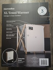 Homedics XL Towel Warmer for Bathroom Fits 3 Bath Sheets Collapsible White NIB