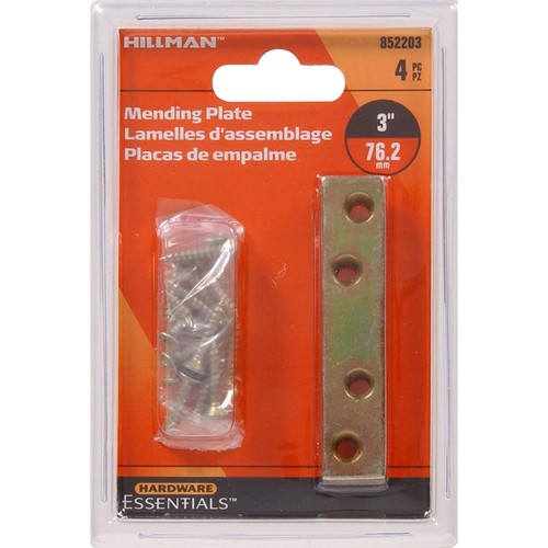 Hillman Mending Plate Zinc and Yellow Dichromate (3" x 5/8") 4 Pack 852203