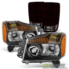 For 2004-2015 Titan Replacement Headlights+Black Tinted Tail Lights Brake Lamps