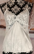 VTG 90  s Vanity Fair White 100 Nylon Satin Floral Laced Chest USA Made Cami 34