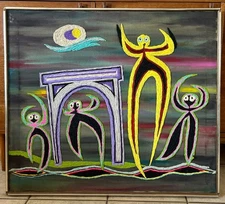 Vtg Mixed Media HAROLD LAYNOR 1922–1991 Abstract Expressionist Painting Modern