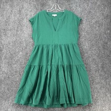 Calvin Klein Green Dress V Neck Cap Sleeve Womens 10 Pockets Tie Back Tiered