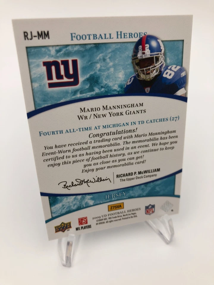MARIO MANNINGHAM JERSEY Relic 2009 Upper Deck HEROES Card NYG GIANTS MICHIGAN - Image 3 of 4