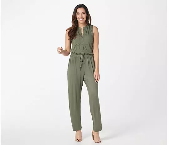 Lisa Rinna Collection Regular Ankle Length Jumpsuit Army Green