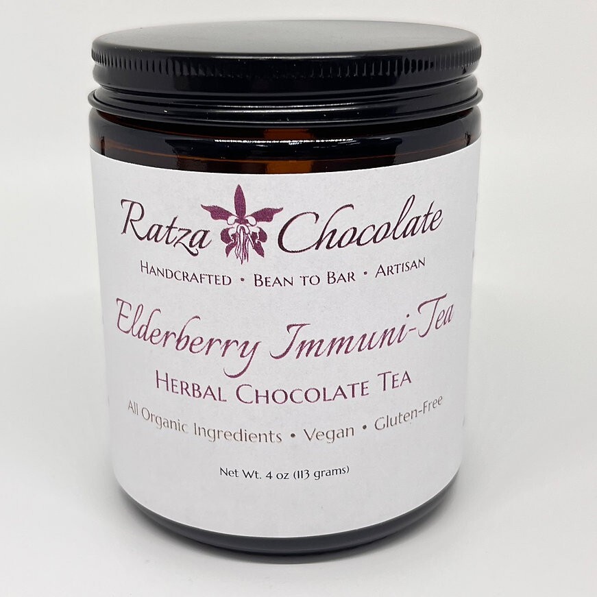 Ratza Chocolate: Elderberry Immuni-tea Blend Herbal Chocolate Tea. 4 oz Glass