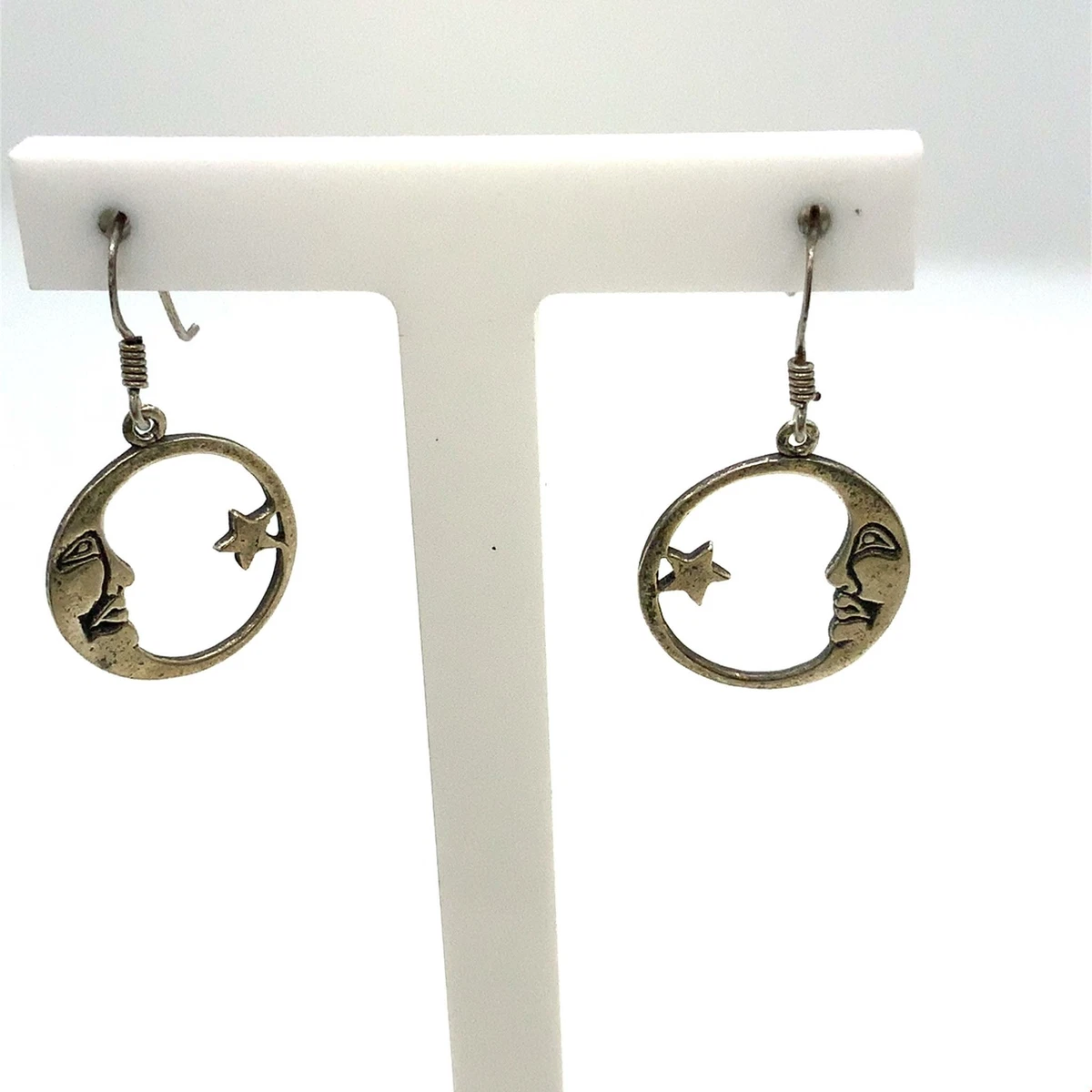 Crescent moon and star earrings cheap silver