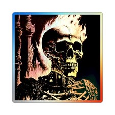 Holographic Sticker Skeleton Skull Flames Horror Scary Halloween Punk Metal Band