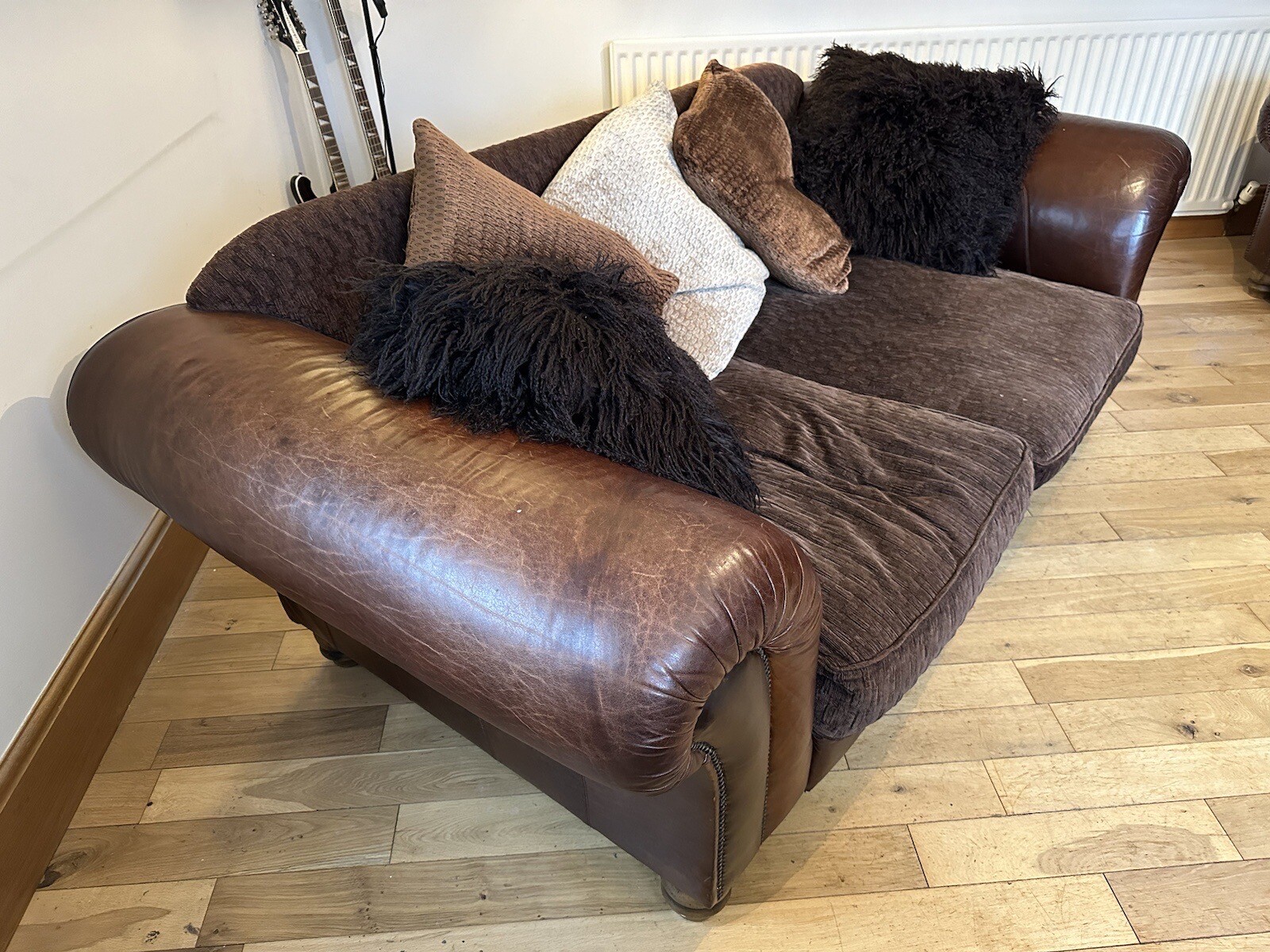 Pair of Barker & Stonehouse Tetrad brown leather & fabric sofas suite eBay