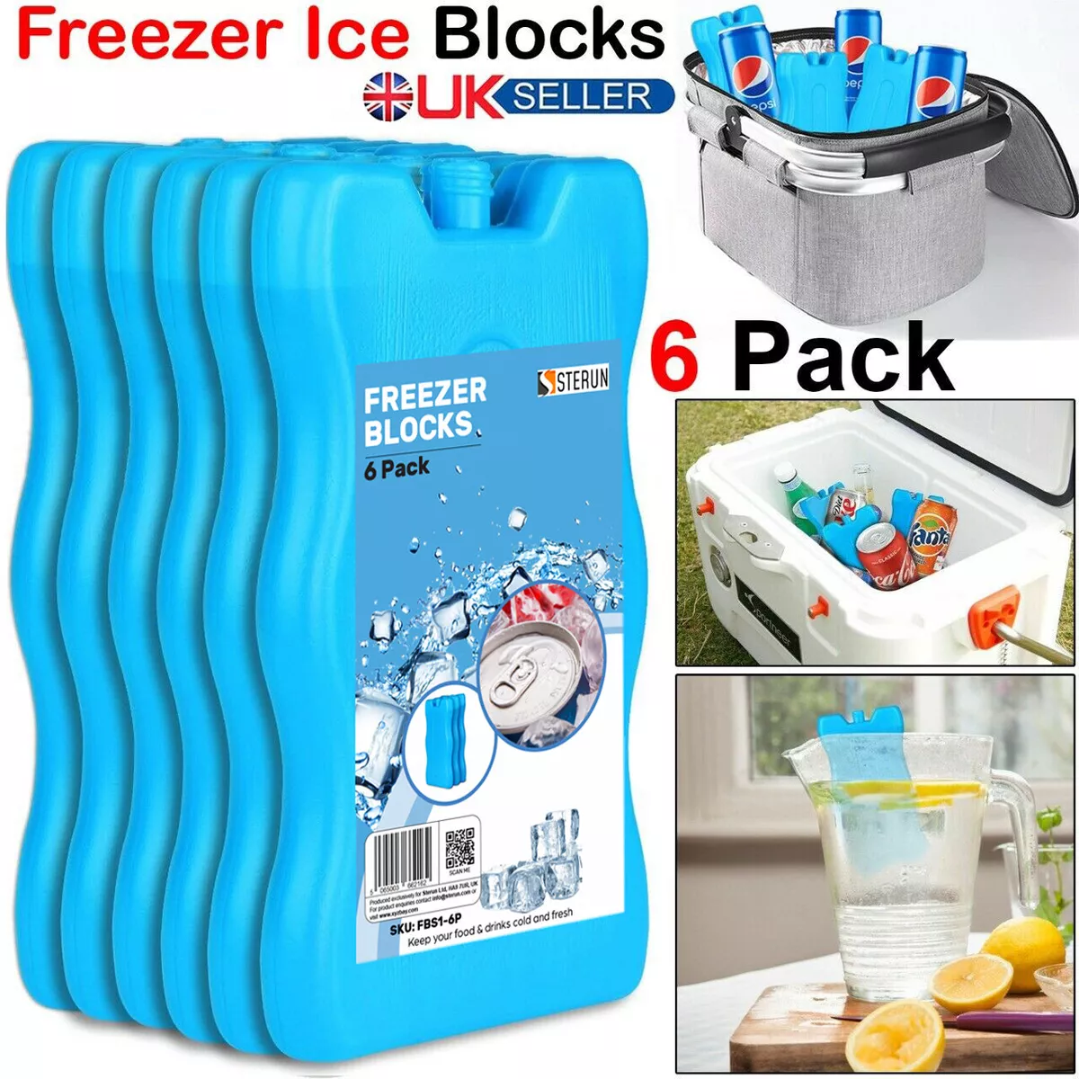 6 x Freezer Blocks For Cool Cooler Bag Ice Packs For Lunch Box