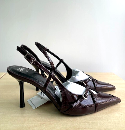 Zara Burgundy Red Buckled Strappy Heels All Sizes