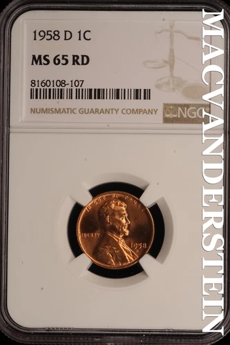 1958-D Lincoln Wheat Cent - NGC MS 65 RD - Brilliant Uncirculated  #SLE4