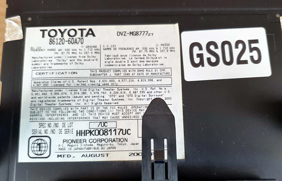 Lexus LX570 2008-2011 Radio receiver DVD player 86120-60A70 ID P6503 Oem Used - Image 4 of 4