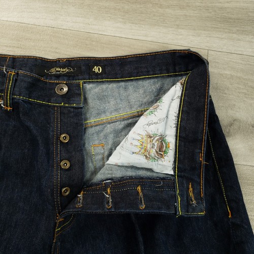 Ed Hardy Jeans Men 40X33 (Act 39X33) Dark Blue Denim Relaxed Embroidered Pockets - Picture 6 of 12