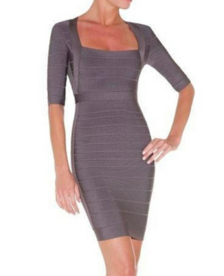 NWT Herve Leger Grey Medina square neck bandage mini dress SZ M | eBay