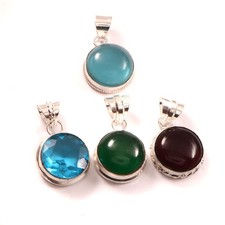Round Stone Pendant Set  Silver Plated Handmade Jewelry  Gift for Men  Women