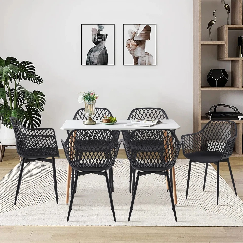 6PCS Modern Mesh Moulded Black Plastic Dining Chair With Arms - Image 2 of 4