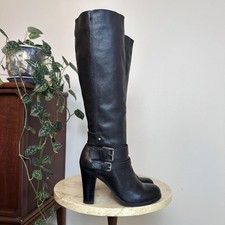 Vintage 2000s Nine West leather buckle straps knee high chunky heel boots 7