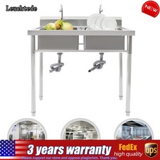 Stainless Steel 304 Kitchen Commercial Utility Sink Two 2 Compartment Heavy Duty