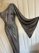 NWT Fashion Nova Looking Top Notch Silver Evening Dress Gown One Shoulder Small