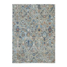 5'1"x7' Green Wool Hand Knotted Trellis Borderless Garden Design Rug 77113
