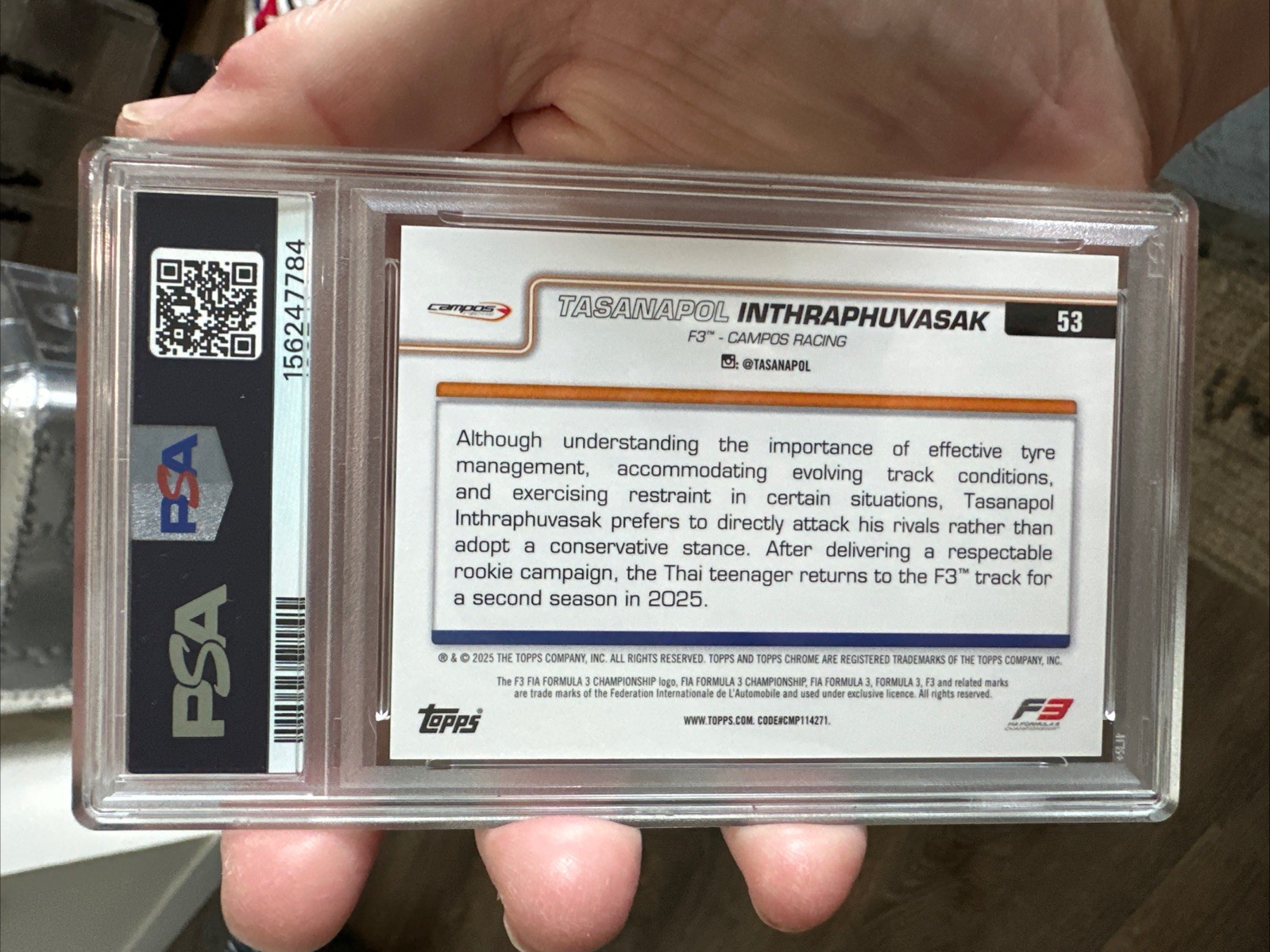 2025 Topps Chrome F1 #53 Tasanapol Inthraphuvasak /25 Orange Checker Flag PSA 10