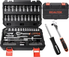 REALTEK 66-Piece 1/4" Drive Socket Set with 72-Tooth Ratchet & Bits