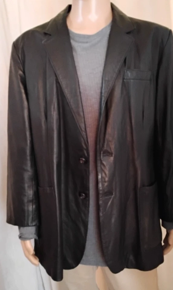 Mens Sz XL Deerskin Soft Black Leather Blazer Jacket Y2K Vintage Moto Minimalist - Image 2 of 4
