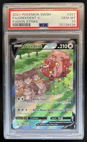 2021 Pokemon SWSH Fusion Strike Greedent V #257/264 PSA 10 GEM MINT