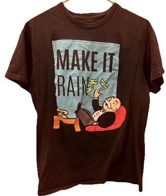 Size Medium Mr Monopoly make it Rain Graphic Tees T'shirt Black Monopoly Go