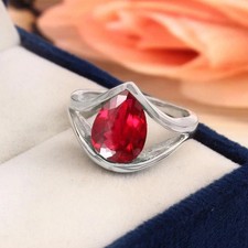 8 Ct Pear Shape Certified Natural Red Ruby Ring In 925 Sterling Silver All Sizes