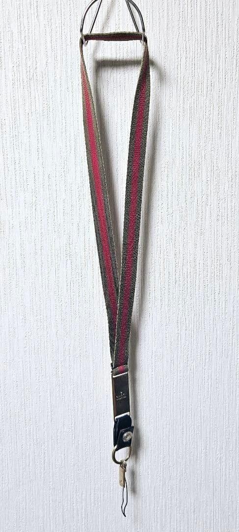 GUCCI Lanyard Neck Strap Canvas Leather Metal Green Red Web Stripe