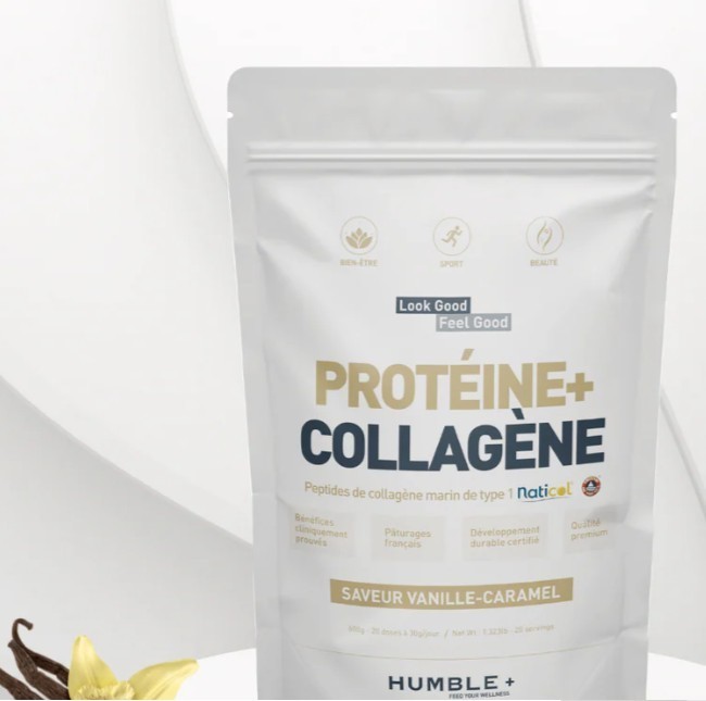 Protéine et collagène marin HUMBLE + saveur vanille caramel sachet de 500g