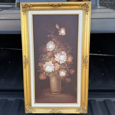 Hand-Painted Robert Cox Floral Still Life Signed Oil Painting Gold Ornate Frame